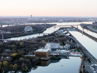 Fototapeta premium 6th of May 2025. Helicopter flight view of the Formula 1 Circuit Gilles Villeneuve in Montreal. Quebec, Canada