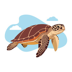 Sea Turtle Swimming Ocean Water. © Rangga
