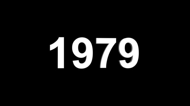 Abstract 3D number 1979 text animation floating against a deep black void offering a vibrant and modern visual for the year with a sense of digital energy. 4k motion video.
