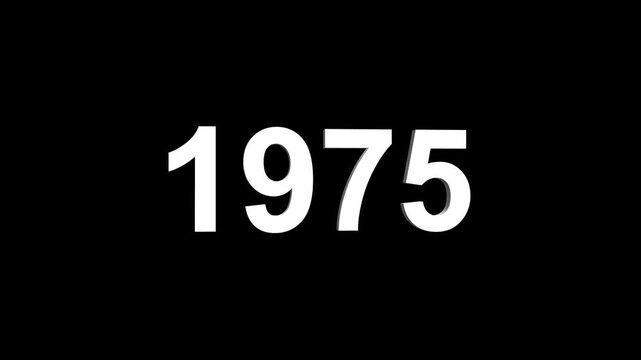 Abstract 3D number 1975 text animation floating against a deep black void offering a vibrant and modern visual for the year with a sense of digital energy. 4k motion video.