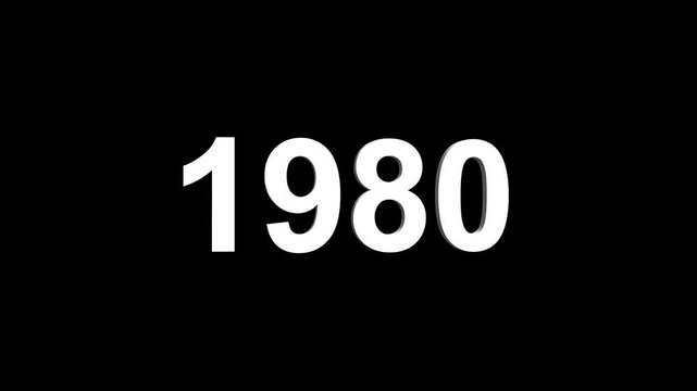 Abstract 3D number 1980 text animation floating against a deep black void offering a vibrant and modern visual for the year with a sense of digital energy. 4k motion video.