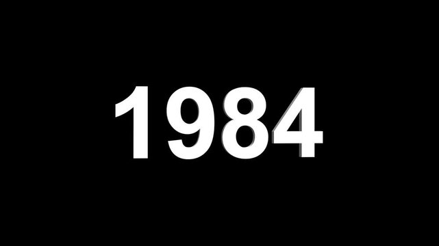 Abstract 3D number 1984 text animation floating against a deep black void offering a vibrant and modern visual for the year with a sense of digital energy. 4k motion video.