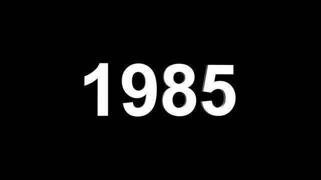 Abstract 3D number 1985 text animation floating against a deep black void offering a vibrant and modern visual for the year with a sense of digital energy. 4k motion video.