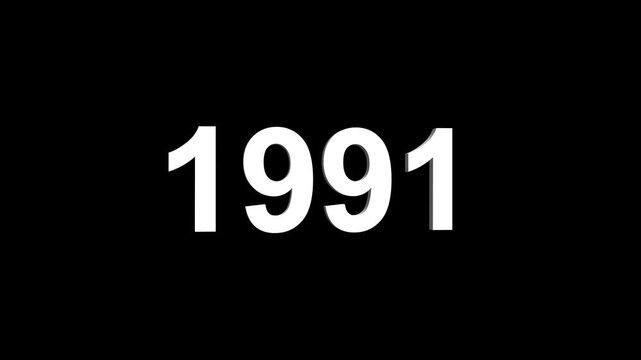 Abstract 3D number 1991 text animation floating against a deep black void offering a vibrant and modern visual for the year with a sense of digital energy. 4k motion video.