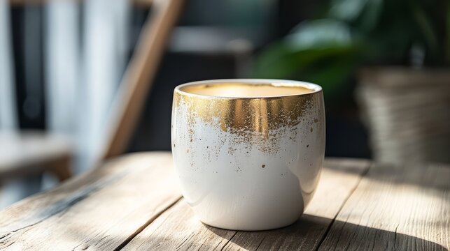 Premium ceramic cup with gold detailing on white surface .