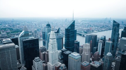 Fototapeta premium Modern skyline of a bustling financial district by the waterfront