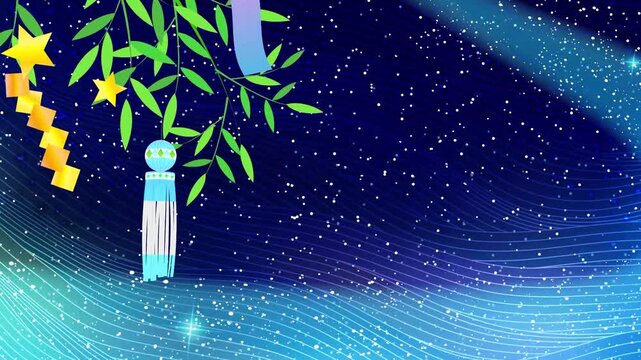 Beautiful Tanabata Festival Background with Bamboo Decorations and Milky Way