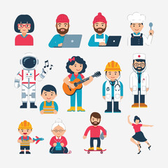 Fototapeta premium Diverse group of cartoon people occupations.
