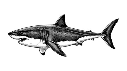 Fototapeta premium Detailed vector illustration of a great white shark swimming