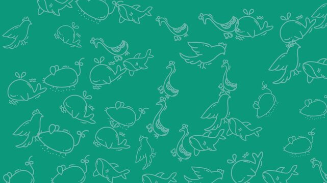 Teal Doodle Pattern Background Animation For Video.