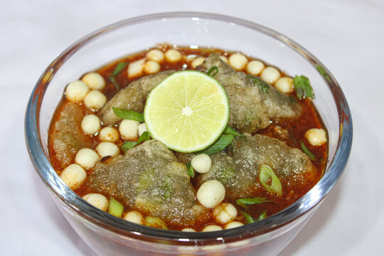 Indonesian Spicy Baso Aci Soup with Lime and Chili