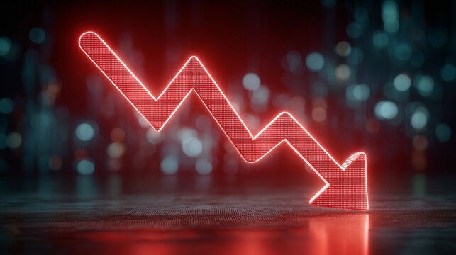 Red glowing arrow plunges downward, symbolizing decline