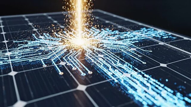 Dynamic energy absorption in digital grid network with glowing particles 4k video