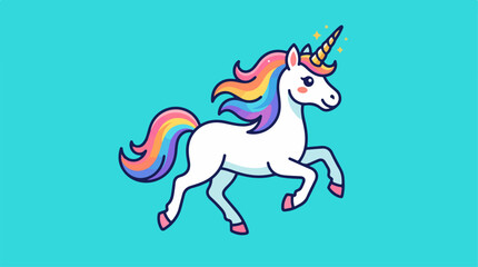 Fototapeta premium Magical Unicorn Galloping Across a Vibrant Blue Background.