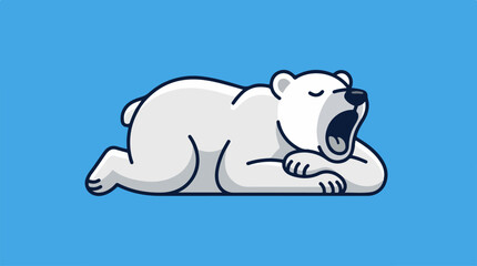 Fototapeta premium Sleeping polar bear cartoon illustration on a blue background.