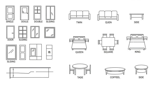 Architectural Drawings of Furniture and Doors.