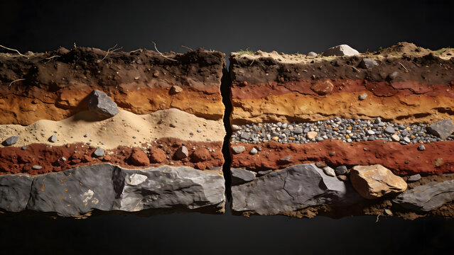 Realistic Earth Layers Cutaway Showing Soil Stratification and Sediment