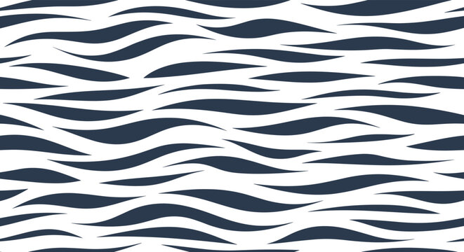 Minimalist seamless pattern of dark blue horizontal wavy lines resembling water ripples or stylized zebra stripes.
