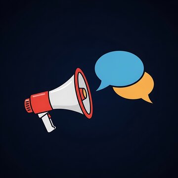 Megaphone with Speech Bubbles - Announcing Important Information and Communication.