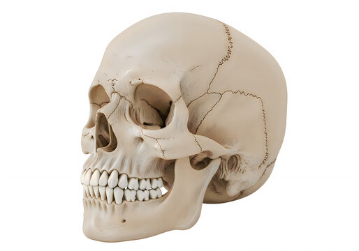 A human skull with teeth and jawbone