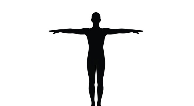 Silhouette of a person with arms outstretched, symbolizing openness and readiness against a white background.