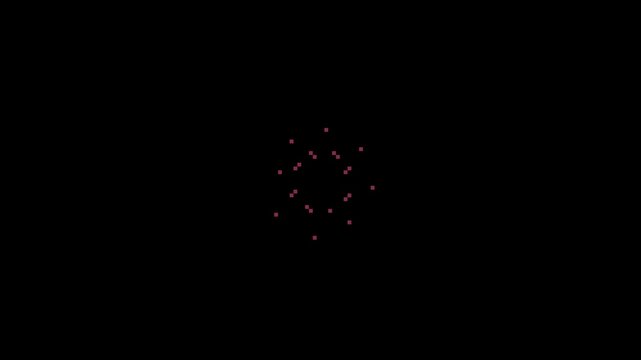circle sun flame magic loop animation in pixel art style with black screen background