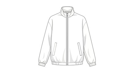 Detailed line-art illustration of a sporty windbreaker jacket, an apparel design with a zipper and pockets, presented as a vector icon against a clean white background, providing a clear © Budi