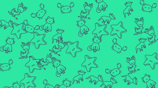 Playful Doodle Animation of Cute Animals Patterns.