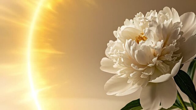 Soft cream background with single flower and faint glow halo expanding symbolic bloom energy