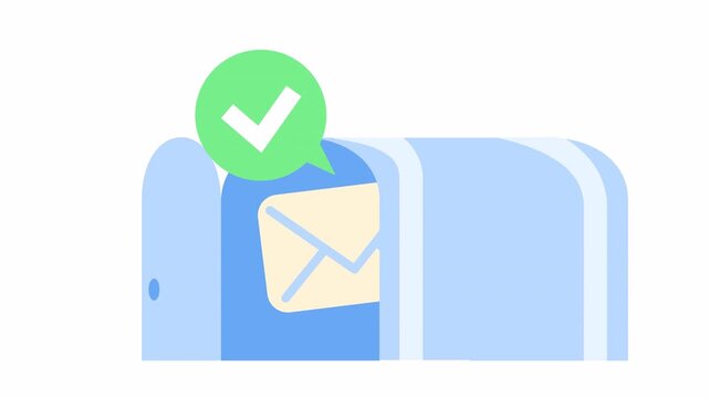 Approved checkmark with open blue mailbox with envelope icon isolated on an alpha channel. Successful mail delivery symbol for digital marketing and email delivery notification element concept.