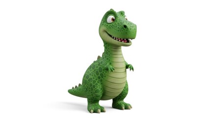Fototapeta premium A cheerful cartoon dinosaur toy with a friendly expression and vibrant green scales