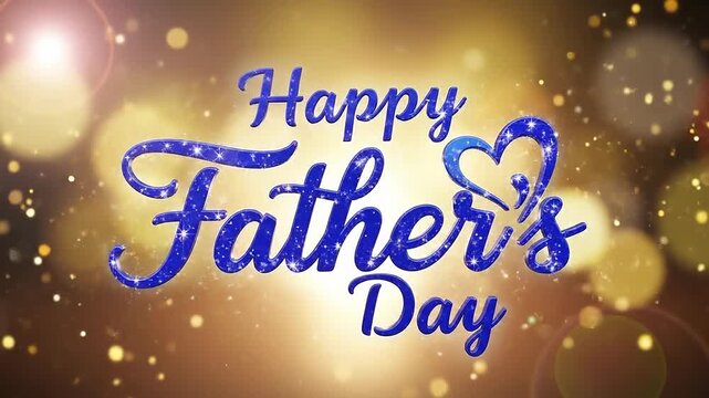 Happy father's day greeting with blue cursive text and heart symbol on bokeh background, fathersday celebration