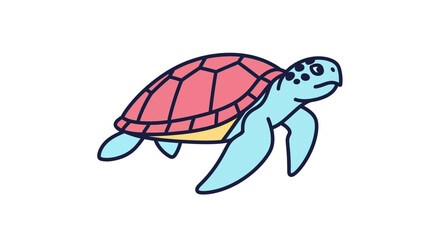 Colorful Cartoon Sea Turtle Swimming. © mukti