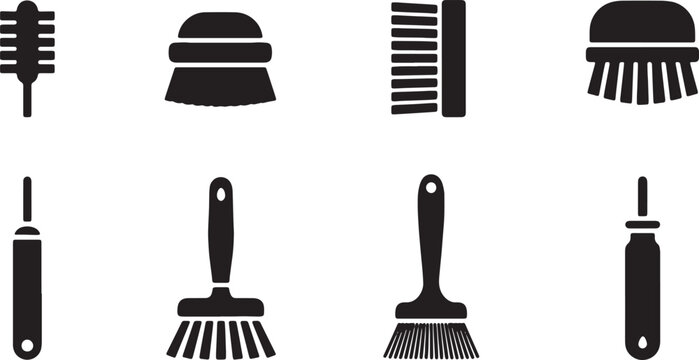 Black Solid Bottle Cleaning Brushes Silhouettes Set of Six on White Background