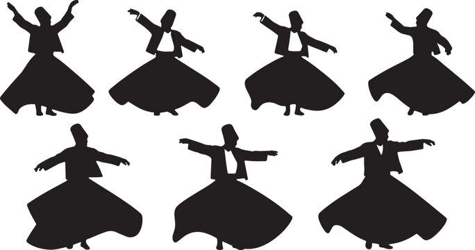 Black Solid Breakdance Floorwork Silhouettes Set of Six on White Background