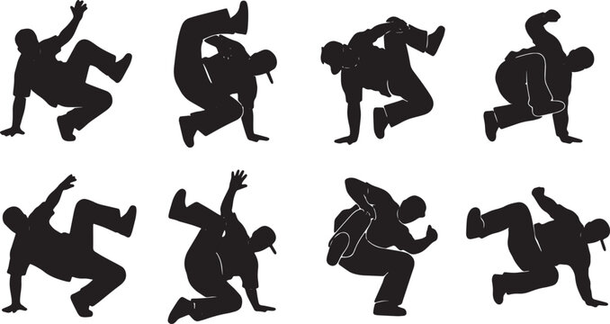 Black Solid Breakdance Footwork Silhouettes Set of Six on White Background