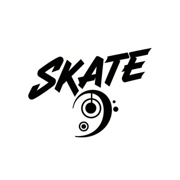 Dynamic logo featuring the word skate with a bass clef design element