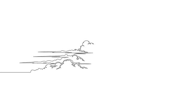 Continuous single line animation of sun with clouds representing sunny weather summer travel concept minimalist video