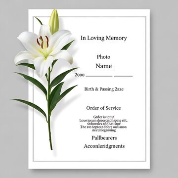 Memorial Service Program Template with Lily Flower and Elegant Design.