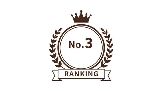 Brown and white third place ranking logo featuring the number three with a crown and laurel wreath in circular frame.