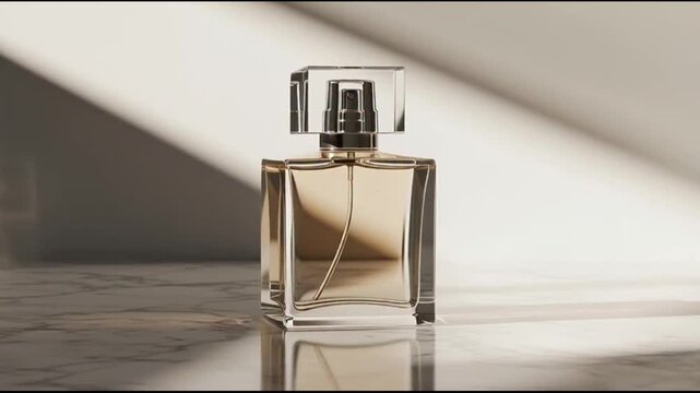 Elegant perfume bottle display with light and shadow