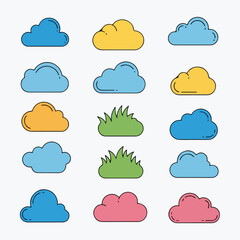 Obraz premium Colorful cartoon cloud shapes icons set.