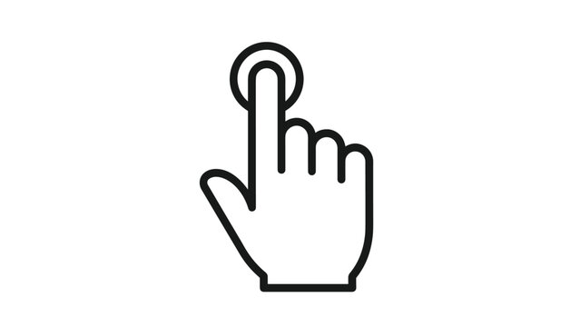 Simple black outline icon of a hand with the index finger extended and a circle indicating a touch or click action.