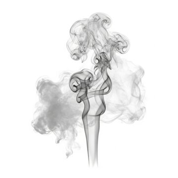 Wispy gray smoke plume rising against a solid white background