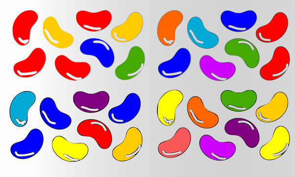 Set of colorful jelly bean candies in multiple rainbow colors isolated on white background, a vibrant sweet candy vector illustration for Easter, party, and confectionery design