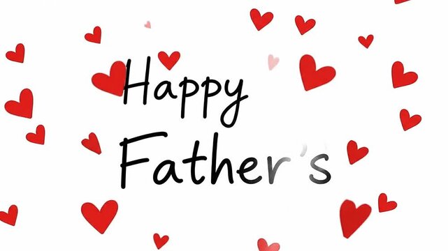 Handwritten "happy father's" message in black ink with scattered red heart shapes on white background