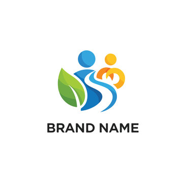 Logo with human and leaf design.