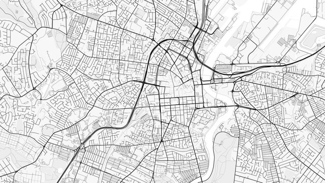 Belfast City Map. Minimalist black and white line art poster for printing, wallpaper, wall art, and map resources for home and office decor