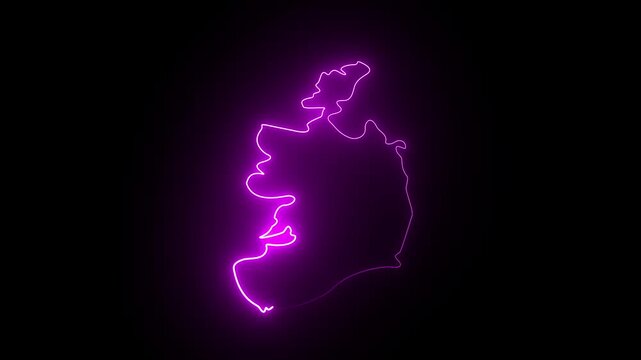 purple Neon Glowing Outline of  Northern Territory Map on Black Background