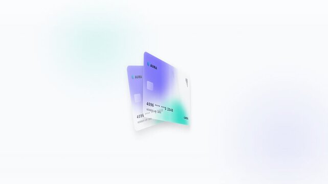 Dynamic credit card animation, gradient colors, seamless loop motion, clean white background, symbolizing financial technology, modern banking, and digital payment solutions